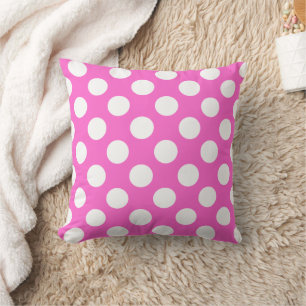 Pink and White Polka Dot Pattern Cushion