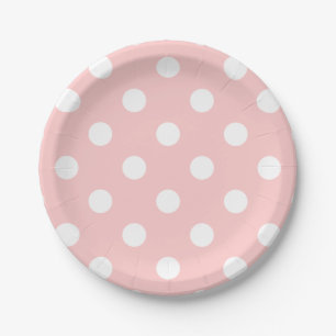 Pink and White Polka Dot Pattern Paper Plate