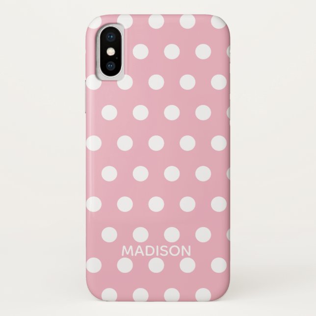 Pink and white polka dot  Personalised Name Case-Mate iPhone Case (Back)