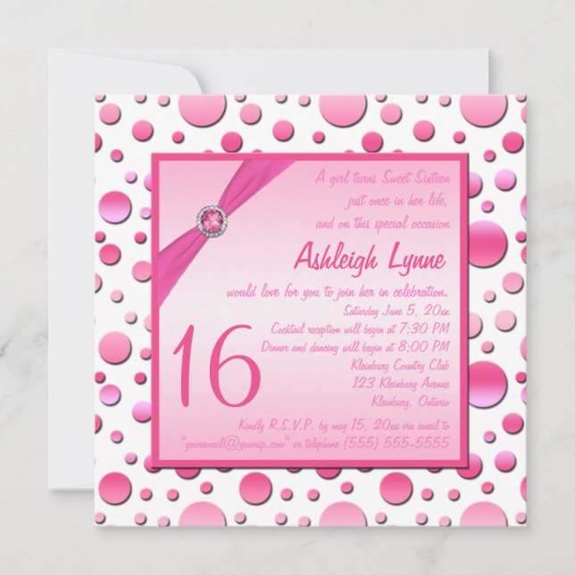 Pink and White Polka Dot Sweet Sixteen Invitation (Front)