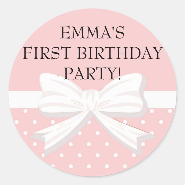Pink and White Polka Dot w/ Bow Birthday Sticker (Front)