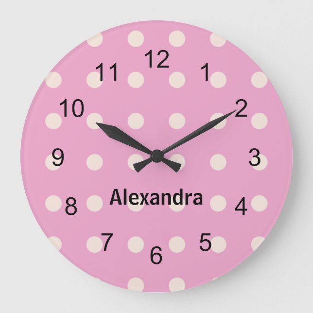 Pink and White Polka Dot Wall Clock (Front)