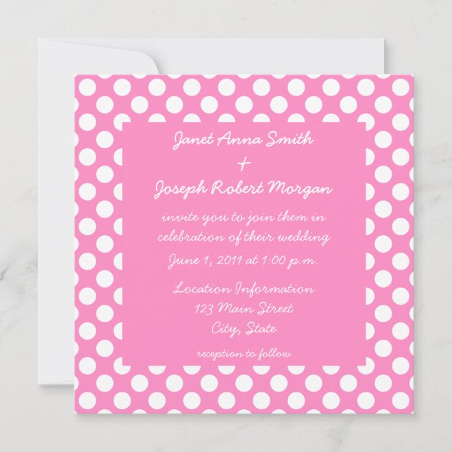 Pink and White Polka Dot Wedding Invitation (Front)