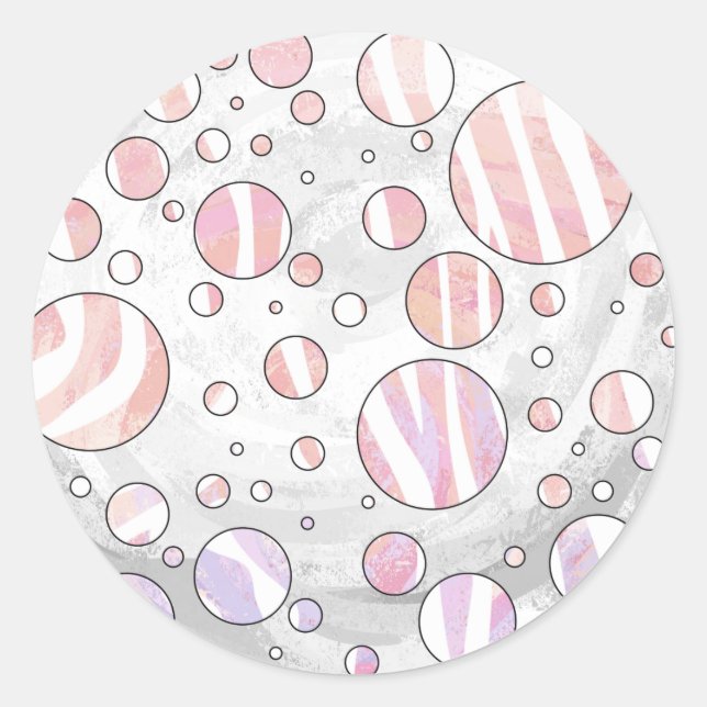 Pink and White Polka Dot Zebra Classic Round Sticker (Front)