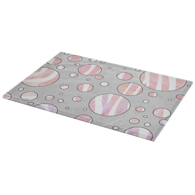 Pink and White Polka Dot Zebra Cutting Board (Corner)