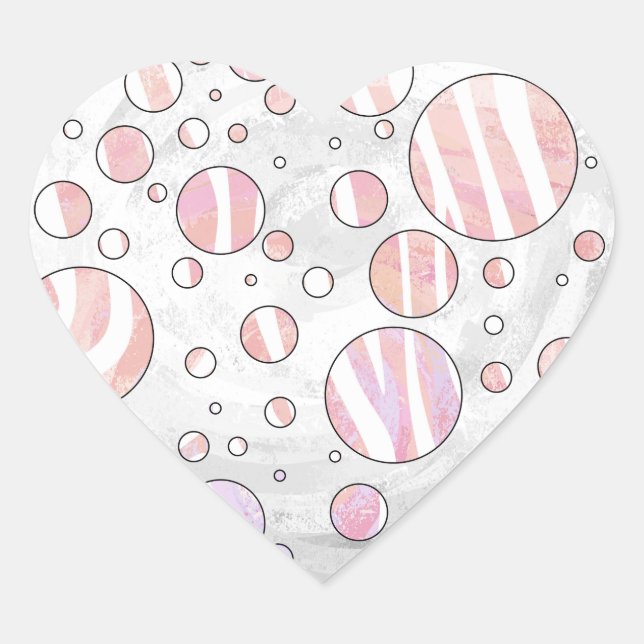 Pink and White Polka Dot Zebra Heart Sticker (Front)