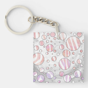 Pink and White Polka Dot Zebra Key Ring