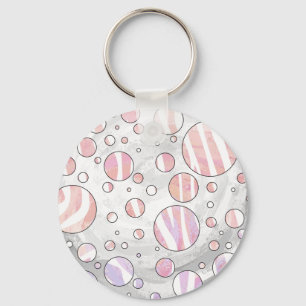 Pink and White Polka Dot Zebra Key Ring