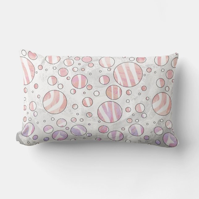Pink and White Polka Dot Zebra Lumbar Cushion (Front)