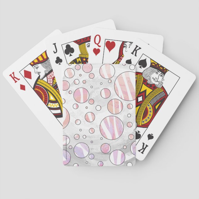 Pink and White Polka Dot Zebra Playing Cards (Back)