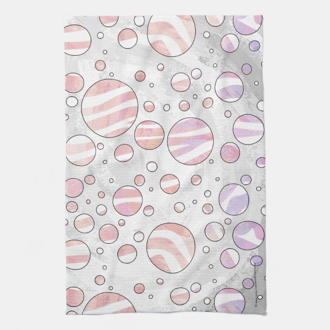 Pink and White Polka Dot Zebra Tea Towel (Vertical)