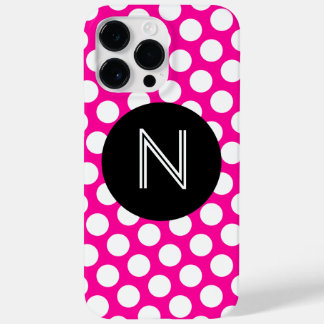 Pink and White Polka Dots Black Circle Monogram Case-Mate iPhone 14 Pro Max Case