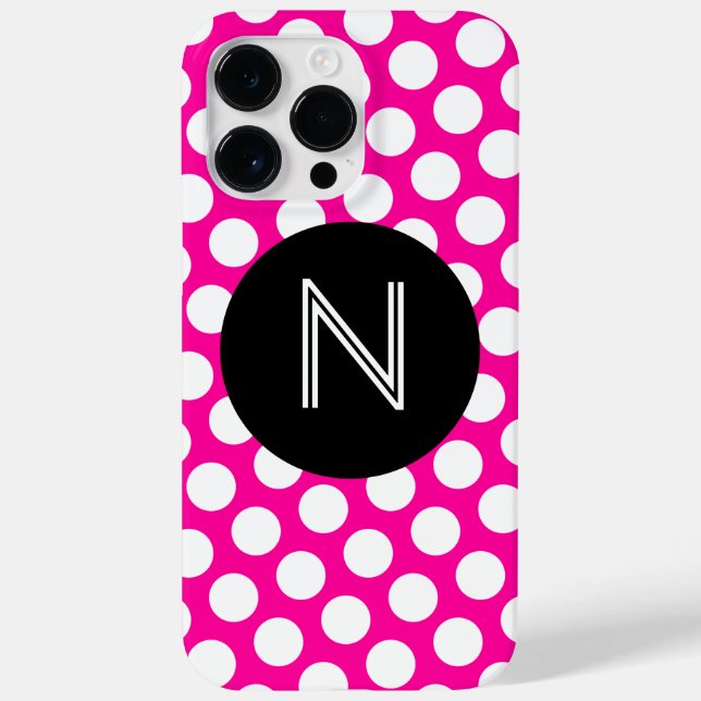 Pink and White Polka Dots Black Circle Monogram Case-Mate iPhone Case (Back)