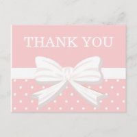Pink and White Polka Dots & Bow Birthday Thank You