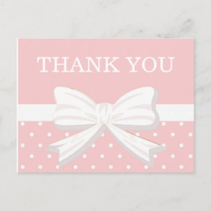 Pink and White Polka Dots & Bow Birthday Thank You Postcard