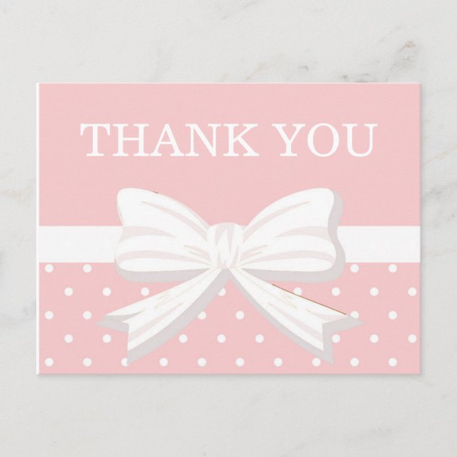 Pink and White Polka Dots & Bow Birthday Thank You Postcard (Front)
