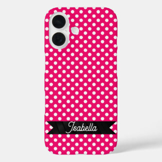 Pink and White Polka dots iPhone 16 Case