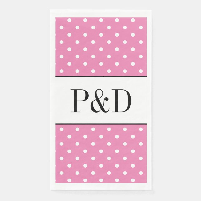 Pink and white polka dots custom monogram napkin (Front)