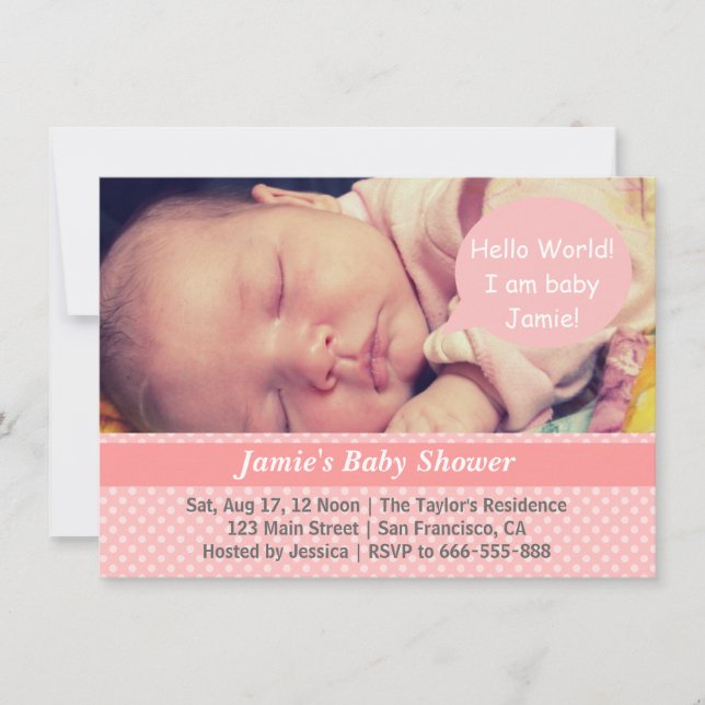 Pink and White Polka Dots Girl Baby Shower Photo Invitation (Front)