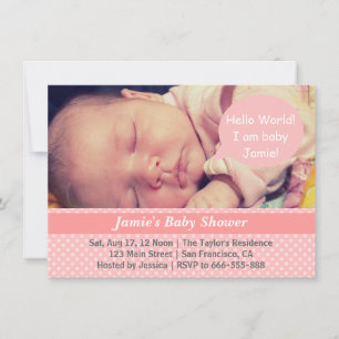 Pink and White Polka Dots Girl Baby Shower Photo Invitation