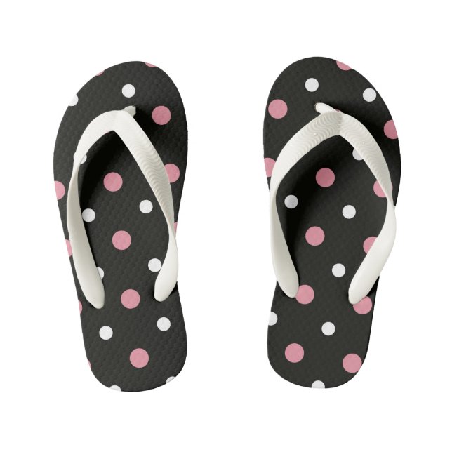 pink and white polka dots kid's flip flops (Footbed)