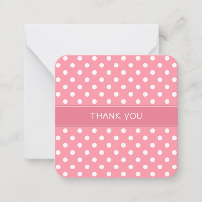 Pink and white polka dots mini thank you card (Front)