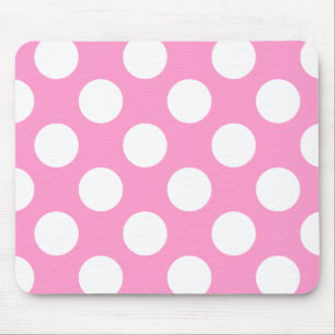Pink and White Polka Dots Mouse Mat