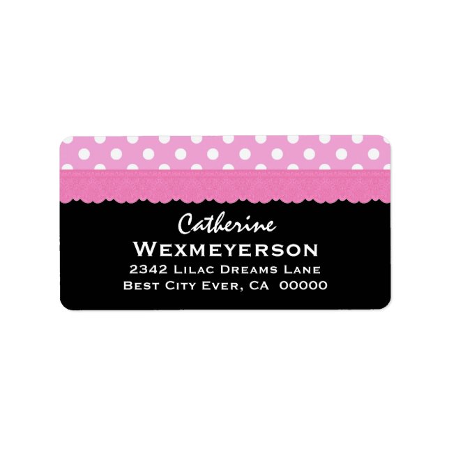 Pink and White Polka Dots on Black Background v2 Label (Front)