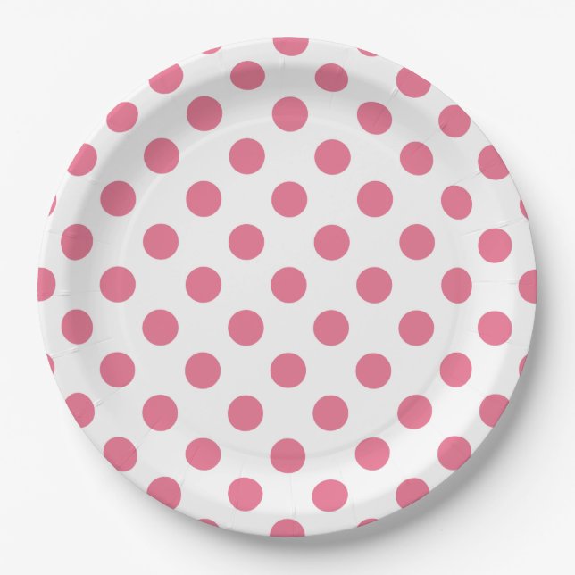 Pink and white polka dots paper plate (Front)
