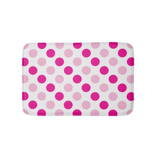 Pink and white polka dots pattern bath mat (Front)
