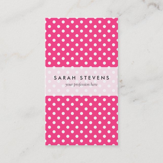 Pink and White Polka Dots Pattern Business Card (Front)
