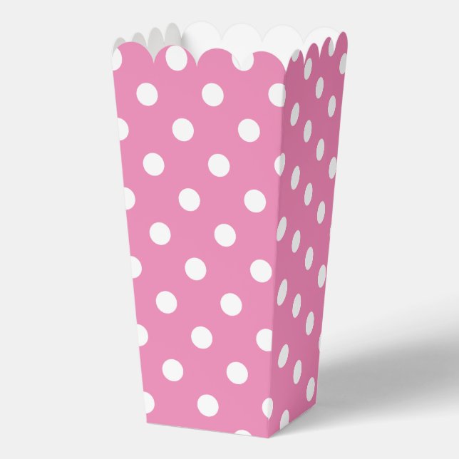 Pink and white polka dots pattern custom popcorn favour box (Front)