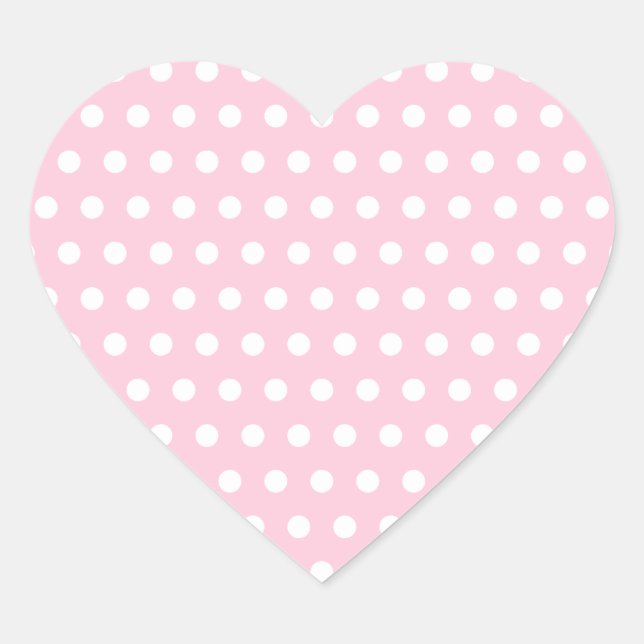 Pink and White Polka Dots Pattern. Heart Sticker (Front)