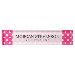 Pink and White Polka Dots Pattern Nameplate