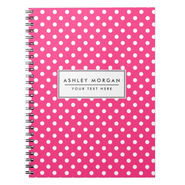 Pink and White Polka Dots Pattern Notebook (Front)