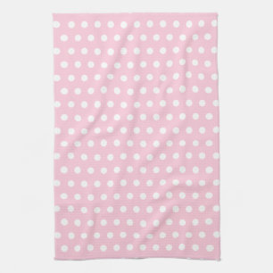 Pink and White Polka Dots Pattern. Tea Towel