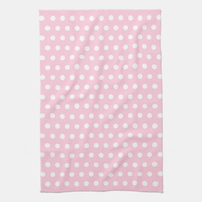 Pink and White Polka Dots Pattern. Tea Towel (Vertical)
