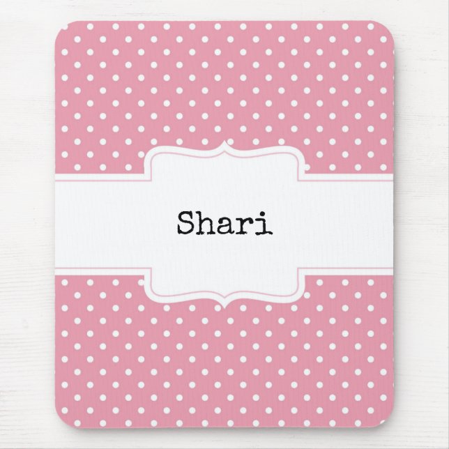 Pink and White Polka Dots Personalised  Mouse Mat (Front)