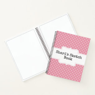 Pink and White Polka Dots Personalised Sketchbook Notebook