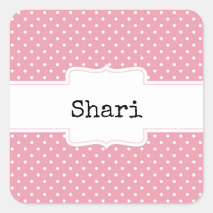 Pink and White Polka Dots Personalised Square Sticker