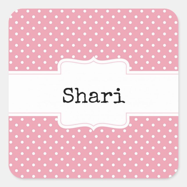 Pink and White Polka Dots Personalised Square Sticker (Front)