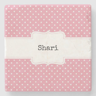 Pink and White Polka Dots Personalised  Stone Coaster
