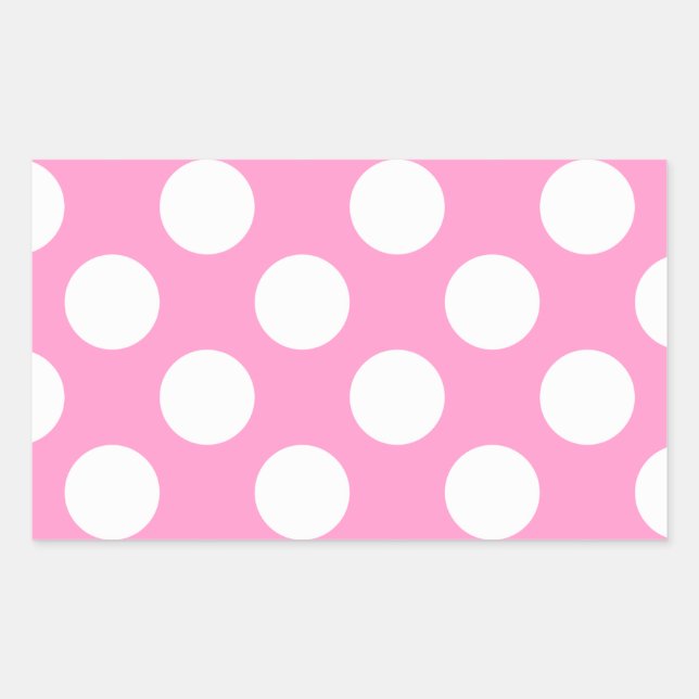 Pink and White Polka Dots Rectangular Sticker (Front)