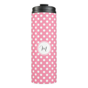 Pink and White Polka Dots Thermal Tumbler