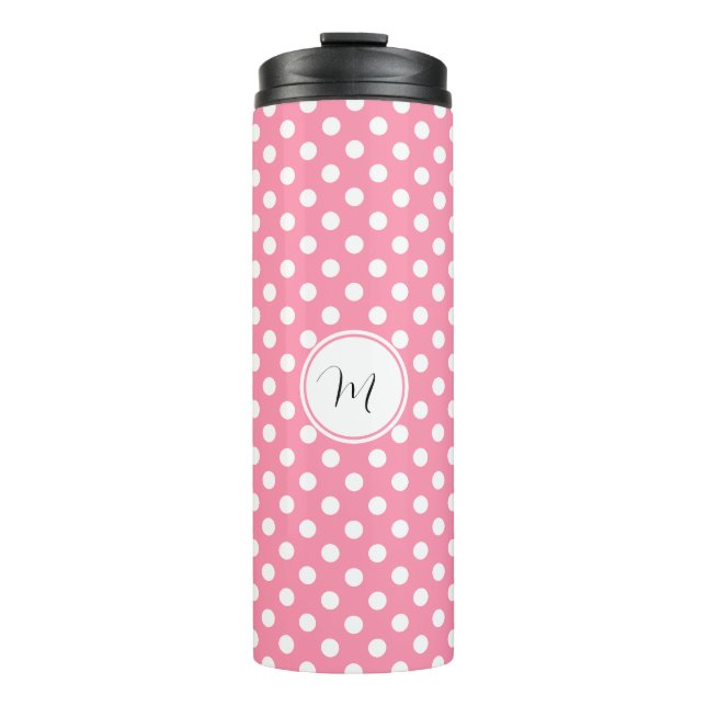Pink and White Polka Dots Thermal Tumbler (Front)
