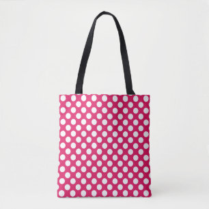Pink and white polka dots tote bag