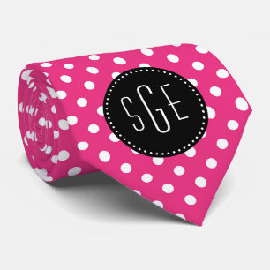 Pink and white polka dots with black monogram tie