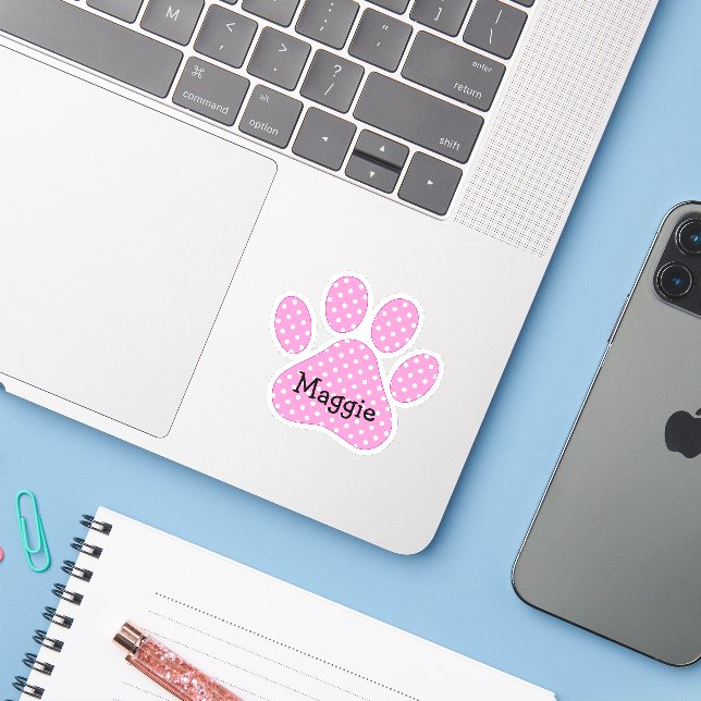 Pink and White Polka Dots With Name (Laptop w/ iPhone)