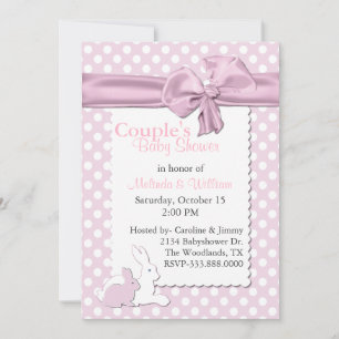 Pink and White Polka Dots With Rabbits Baby Shower Invitation