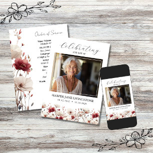 Pink and White Poppy Funeral Memorial Program Invitation